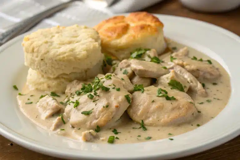 creamed chicken southern biscuits featured image
