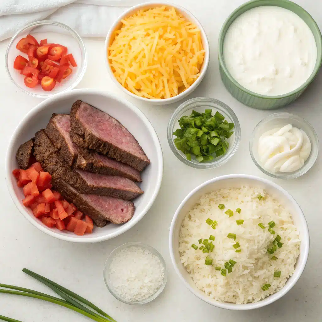 creamy queso steak rice bowl ingredients