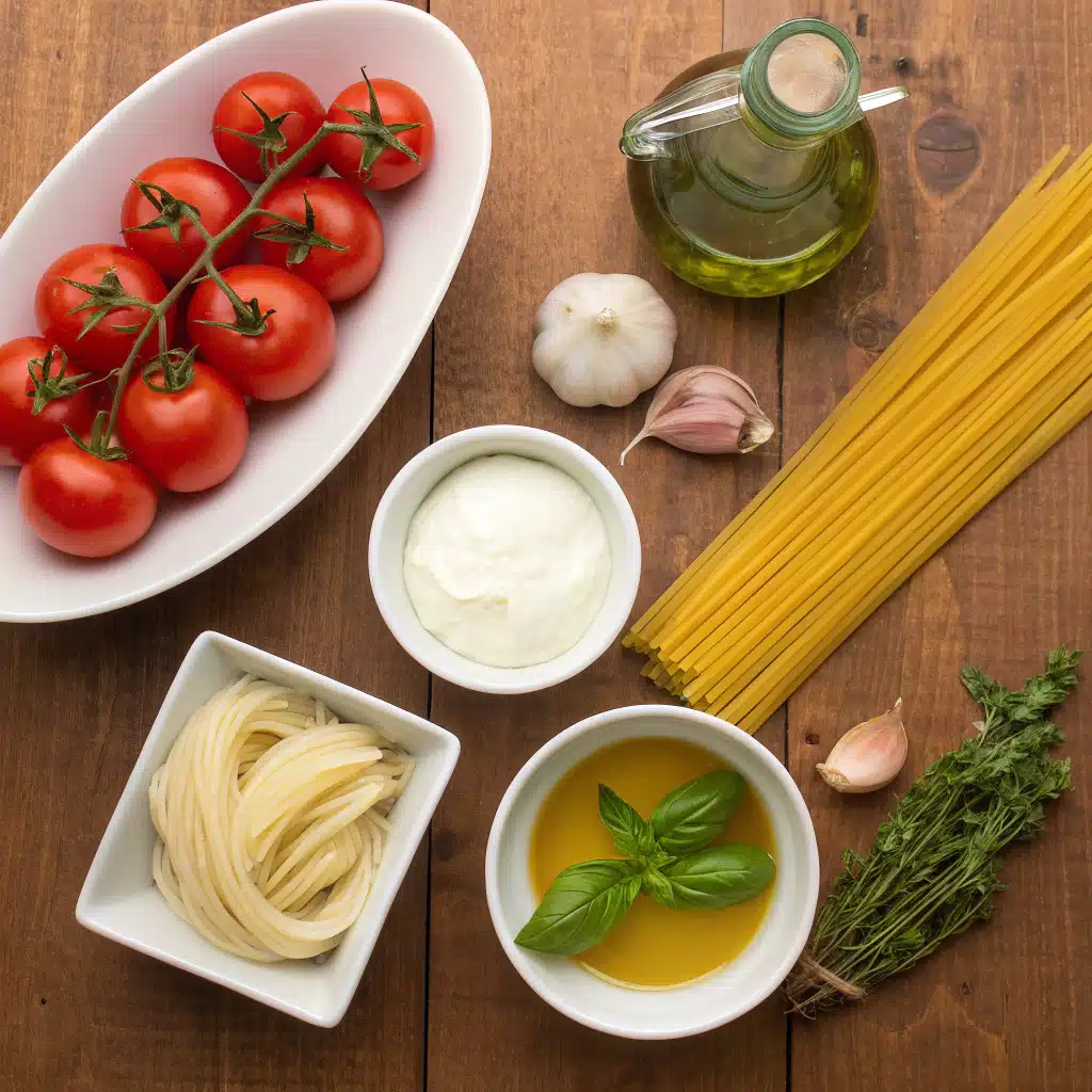 Creamy tomato pasta ingredients