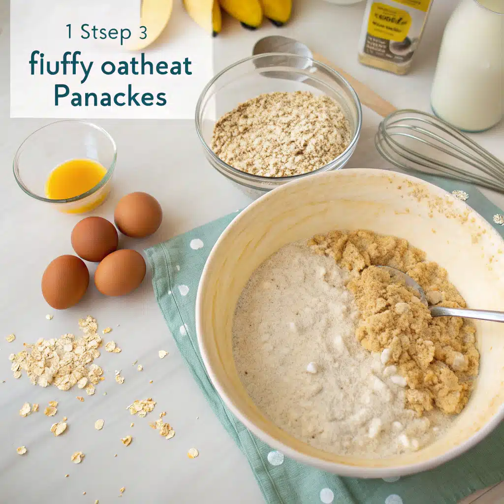 Oatmeal pancake batter in glass bowl showing texture