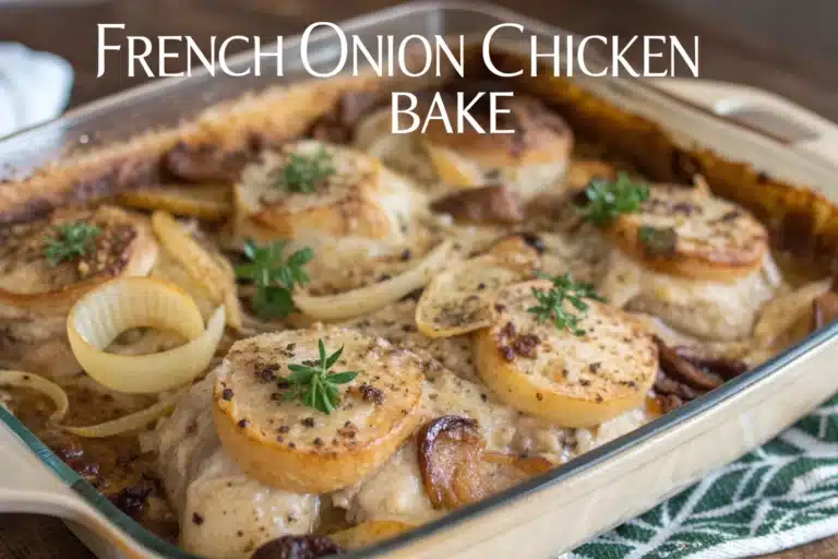 french onion chicken bake featured image