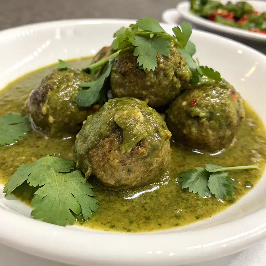 Green chile meatballs serving