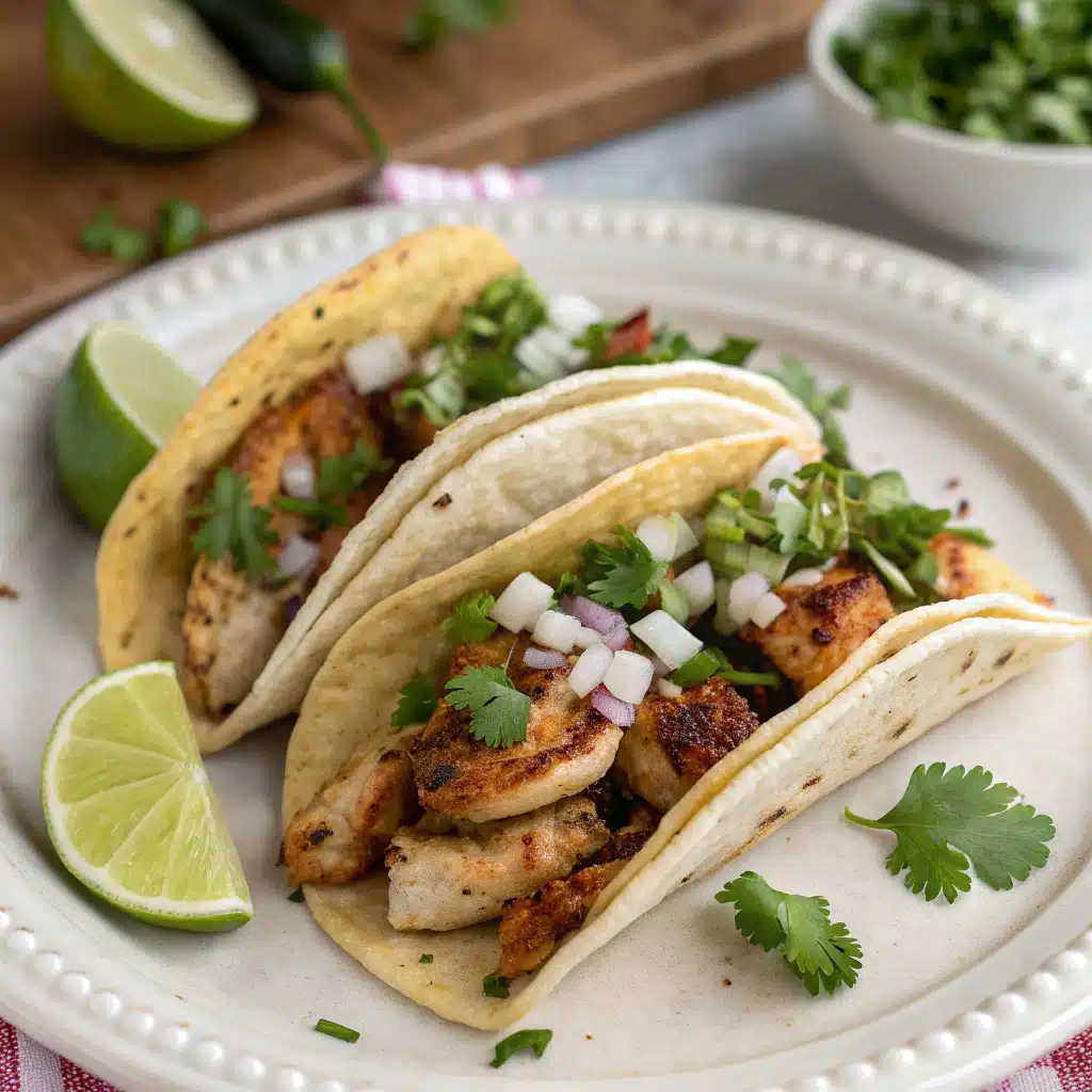 Grilled chicken street tacos serving