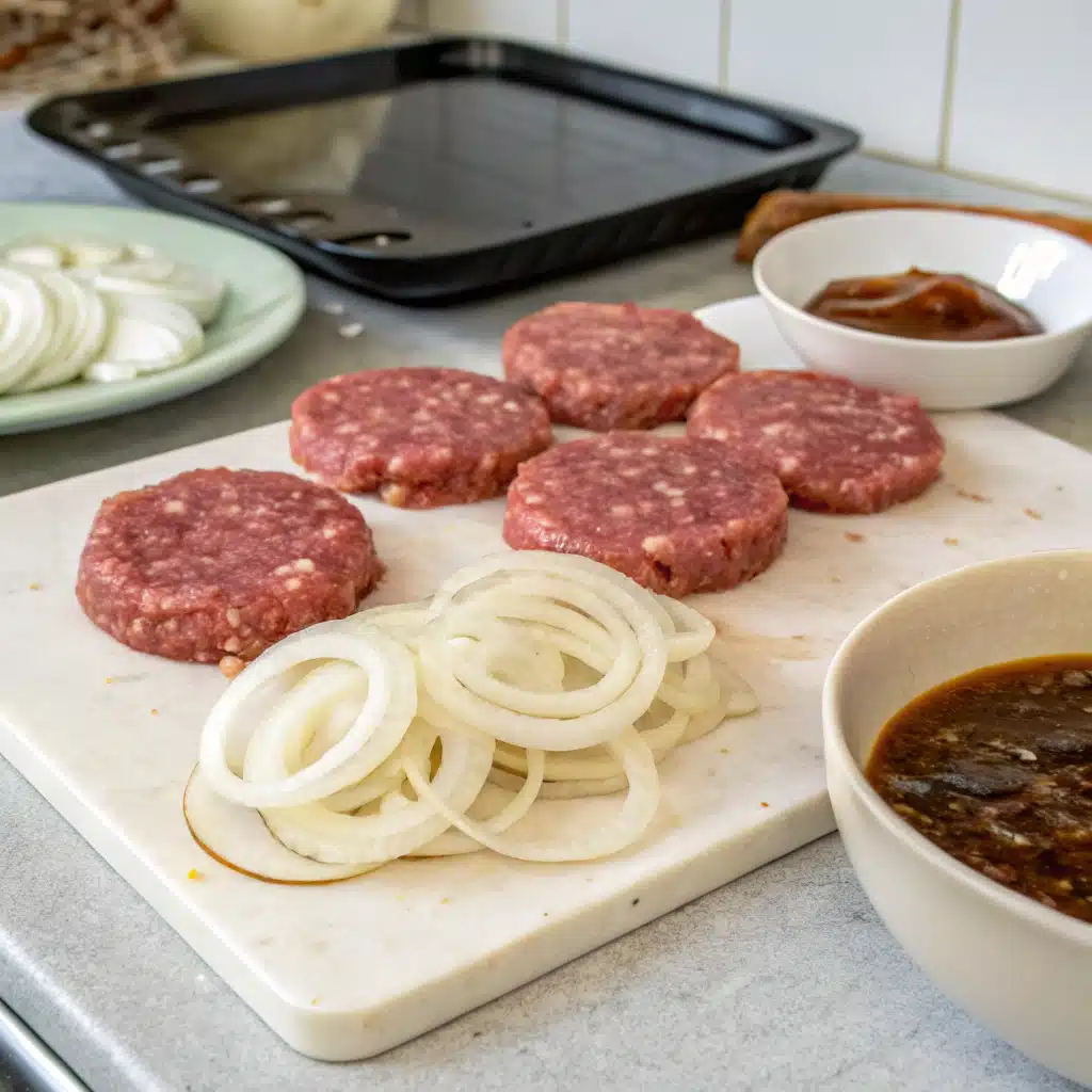 Hamburger Steaks with Onion Gravy First Step