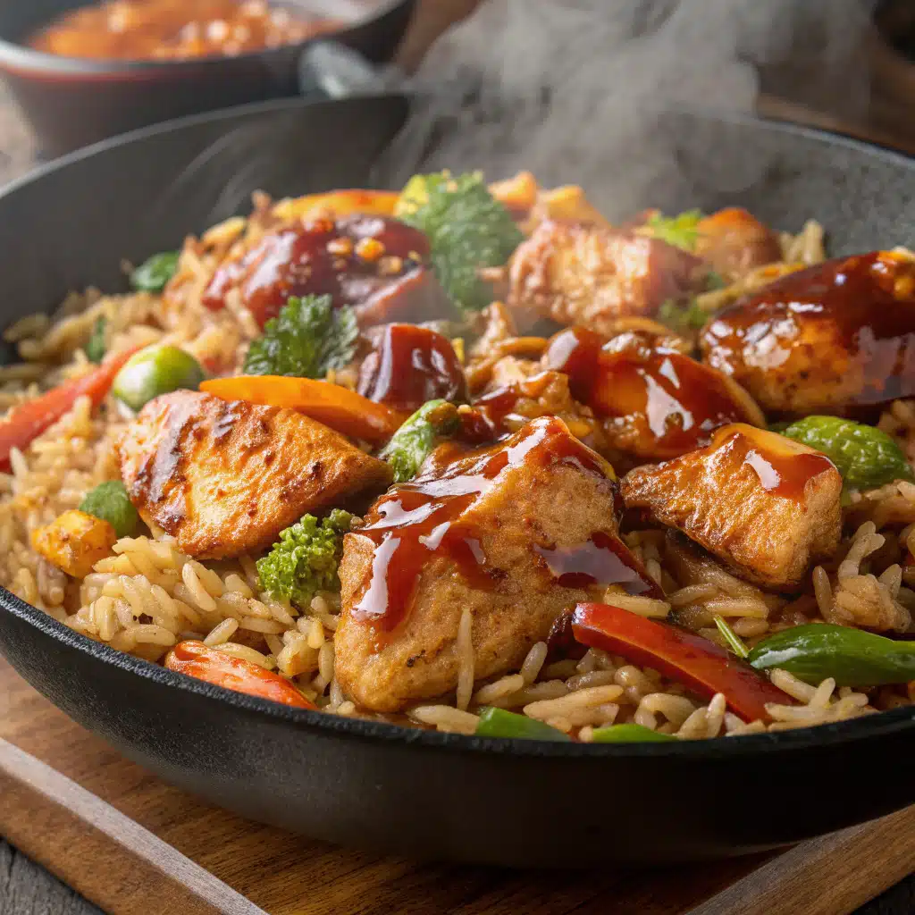 Honey BBQ Chicken Rice Skillet Serving