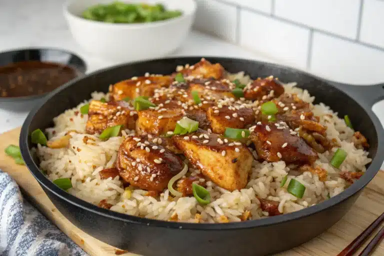 honey bbq chicken rice skillet featured image