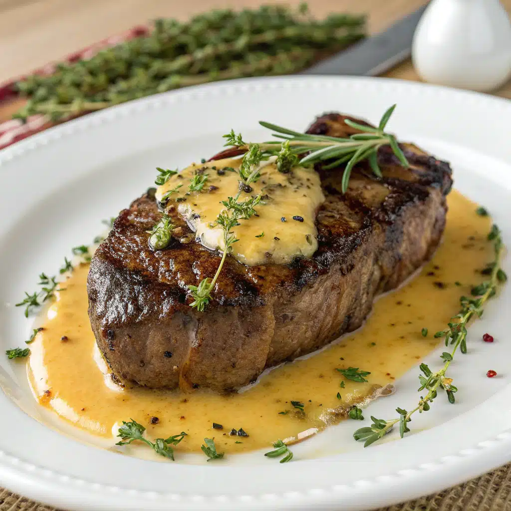 pan seared steak butter sauce Serving
