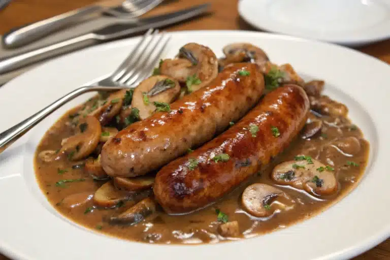 sausage with mushroom gravy featured image