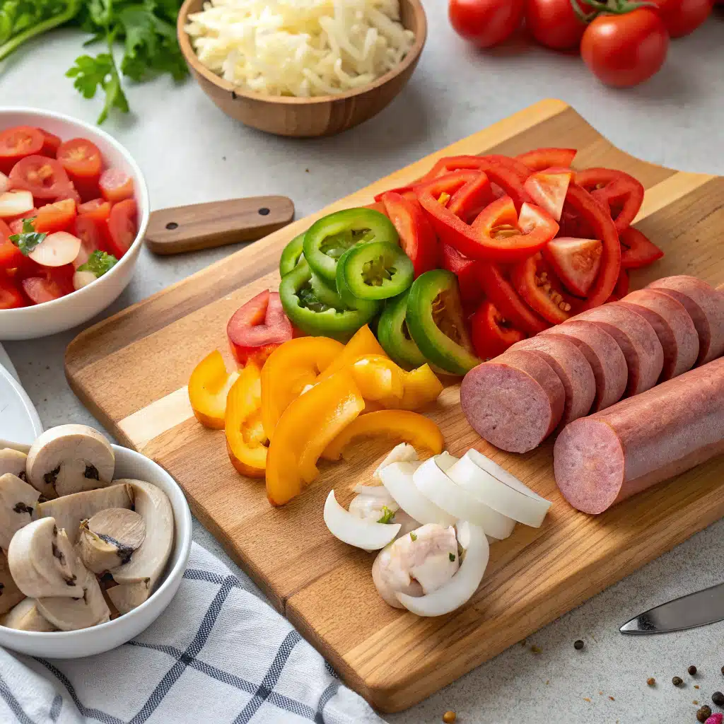 veggie sausage skillet bake ingredients