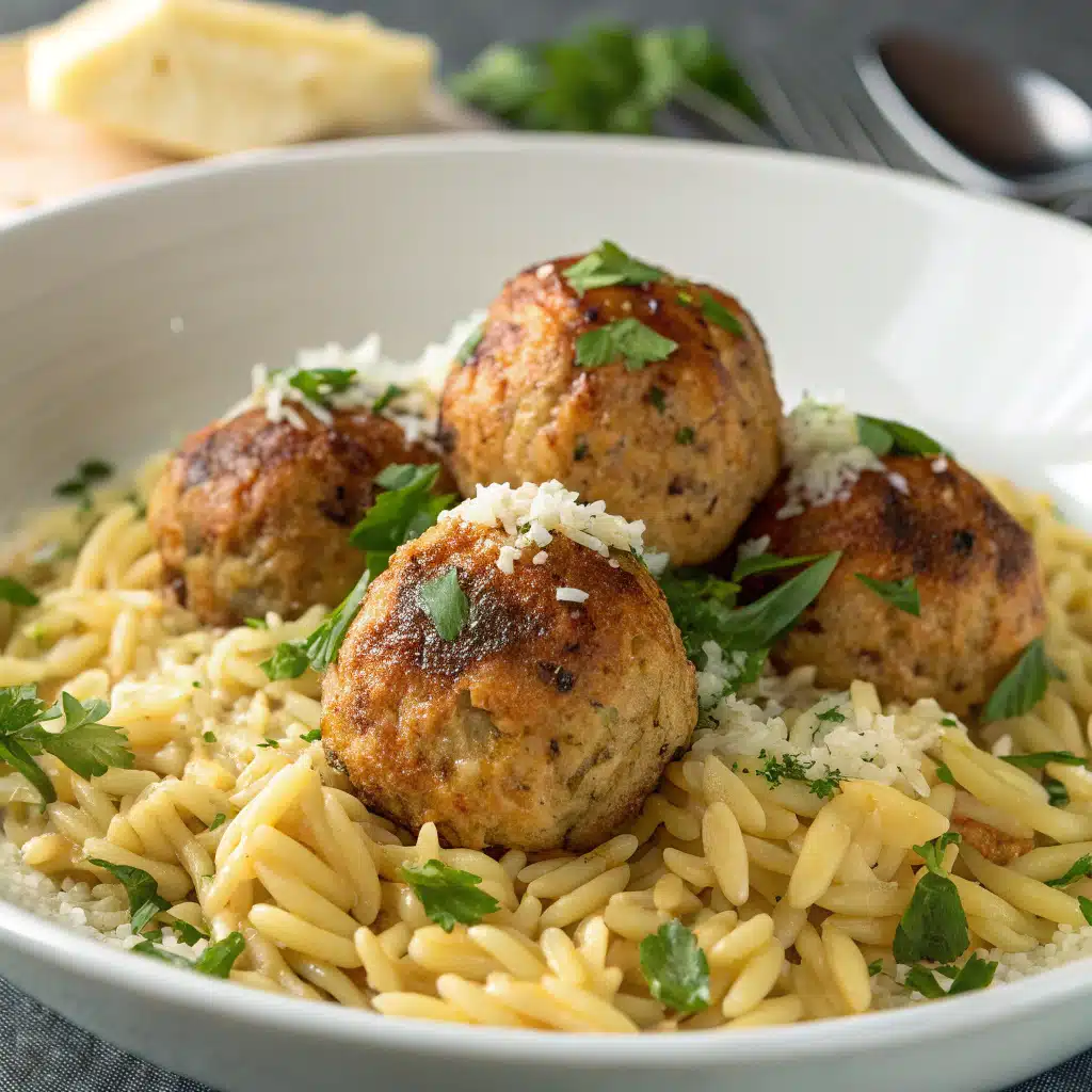 baked chicken meatballs with orzo Serving
