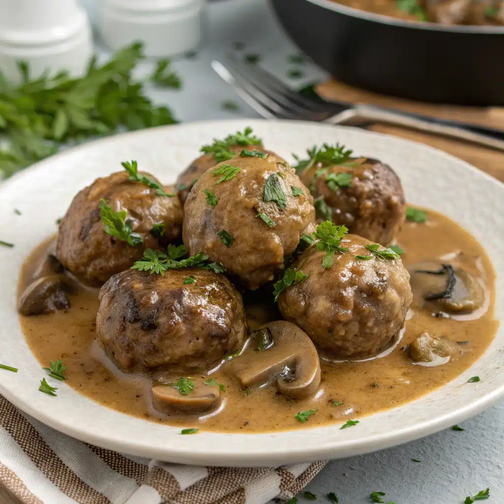 beef meatballs with mushroom gravy Serving