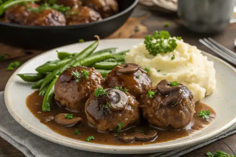 beef meatballs with mushroom gravy featured image
