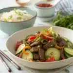 beef stir fry cucumber salad Serving