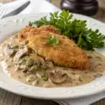 chicken schnitzel with mushroom gravy Serving