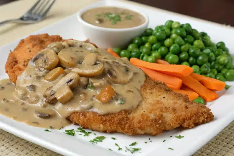 chicken schnitzel with mushroom gravy featured image