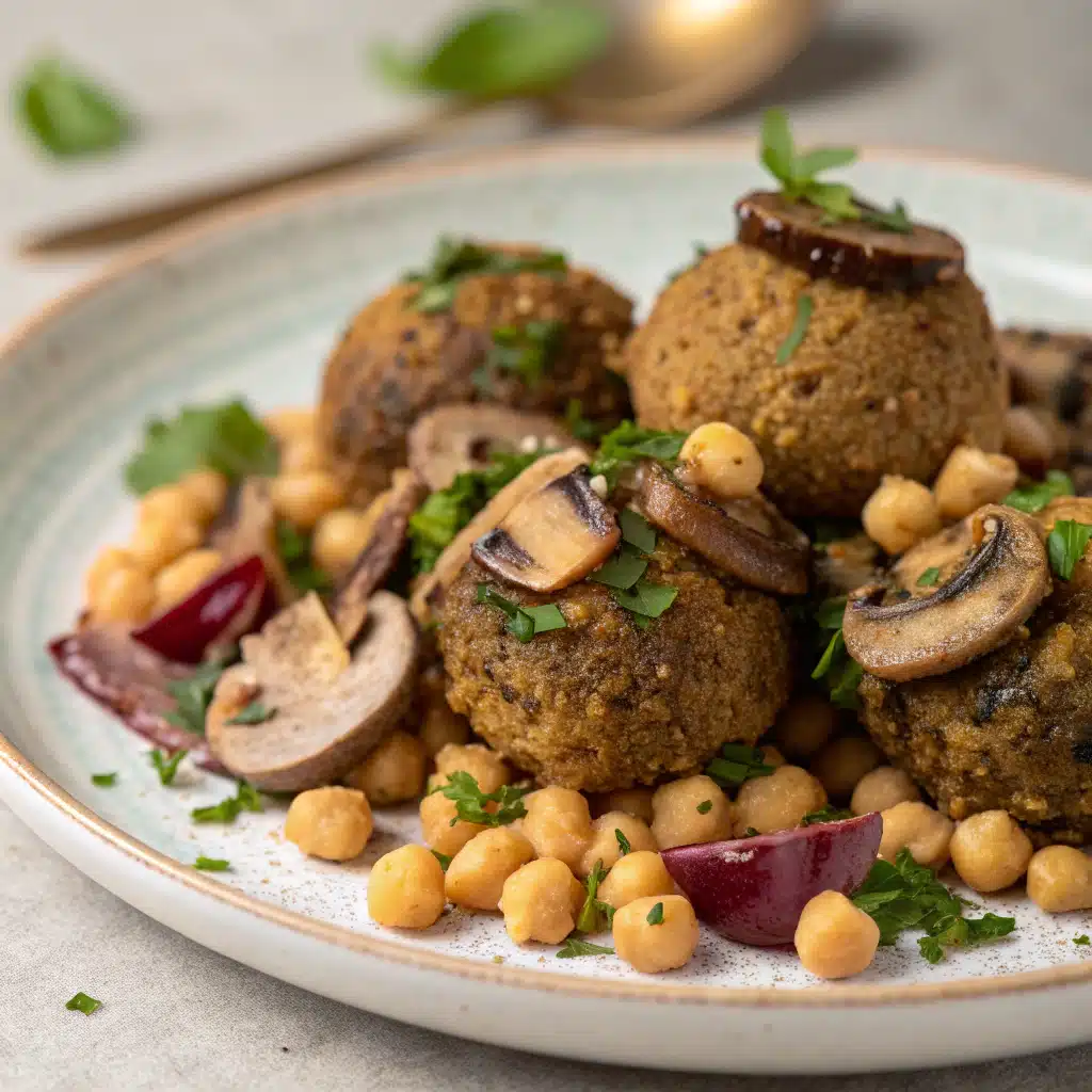 chickpea mushroom meatballs Serving