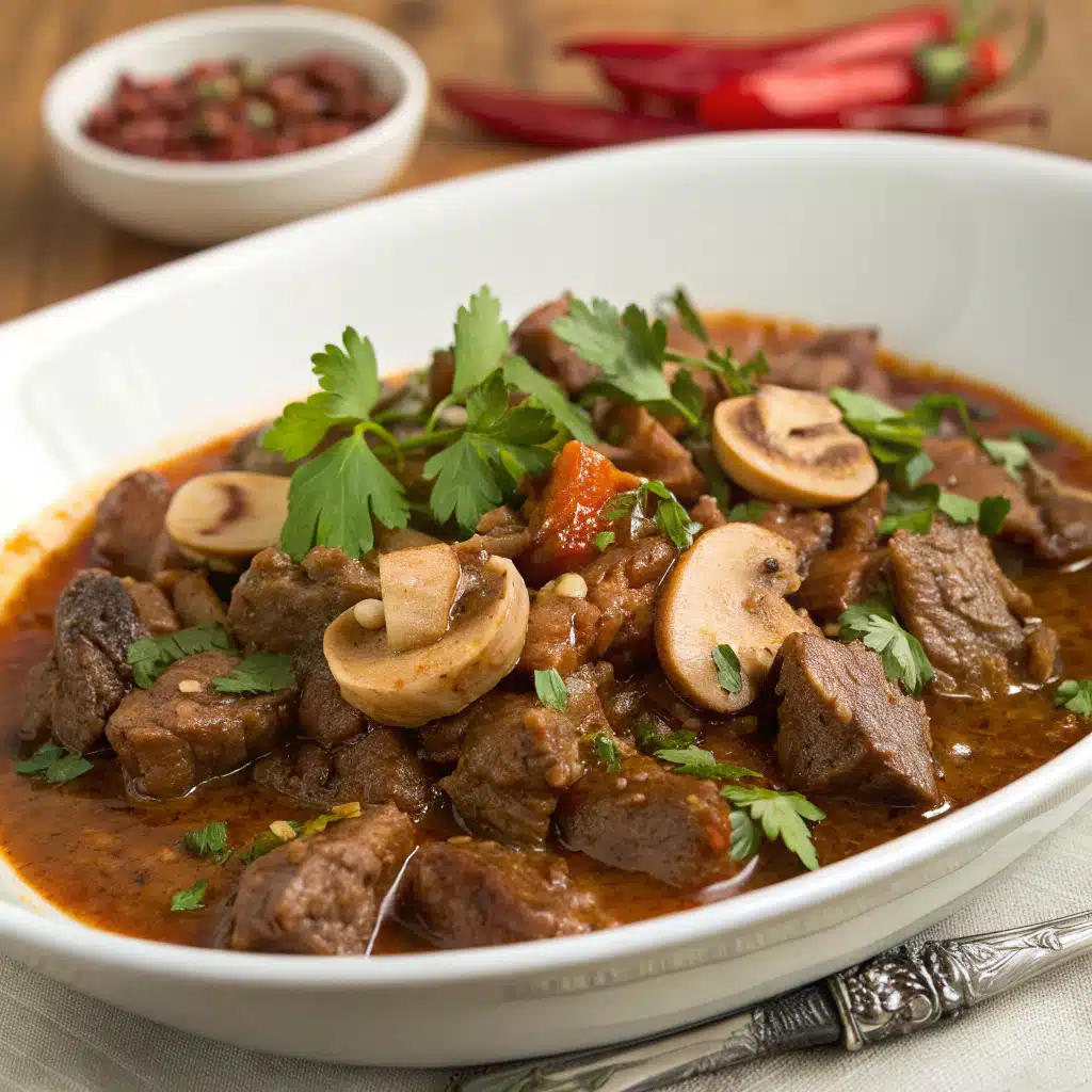 chile beef with mushrooms Serving