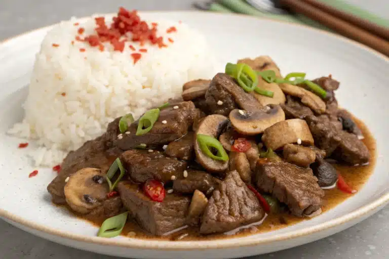 chile beef with mushrooms featured image