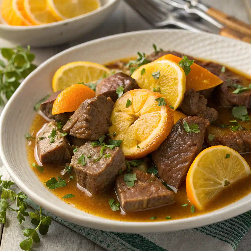 Citrus braised beef serving