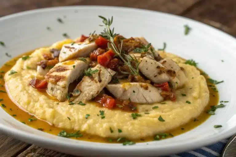 creamy polenta with chicken featured image