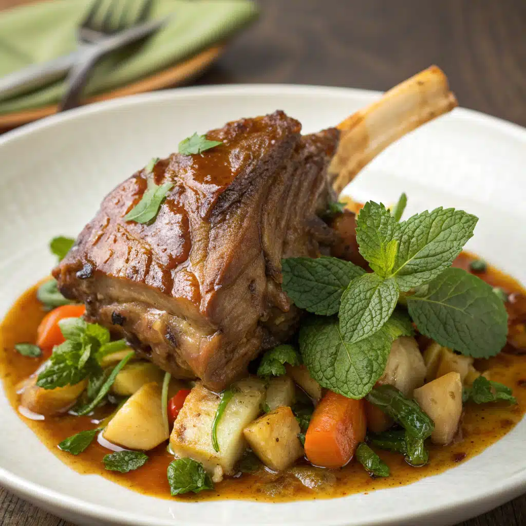 honey braised lamb shoulder serving
