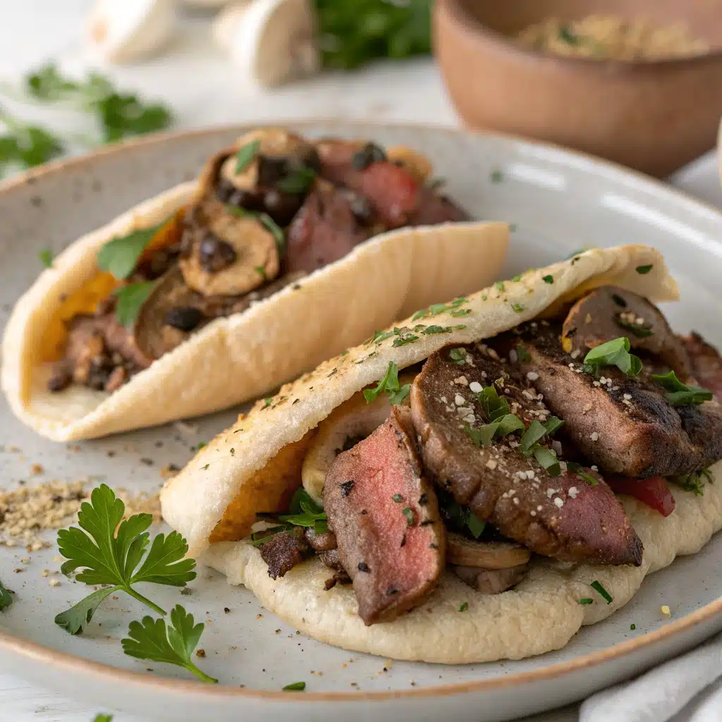 mushroom steak pitas Serving