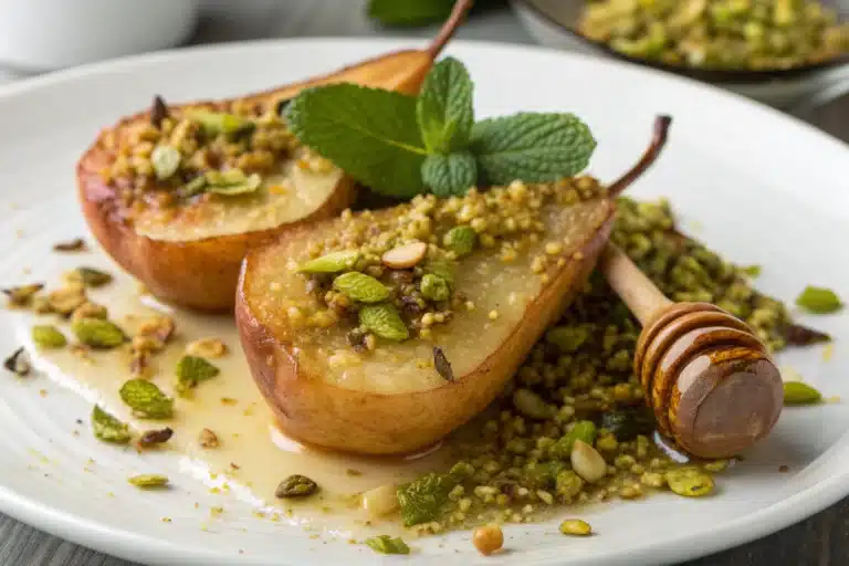 pistachio baked pears featured image