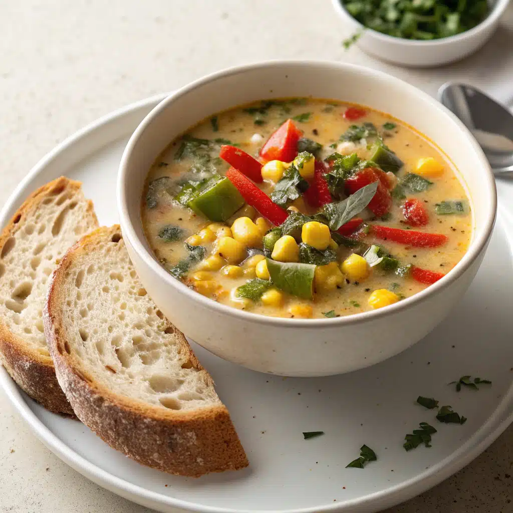 Roasted poblano corn chowder serving