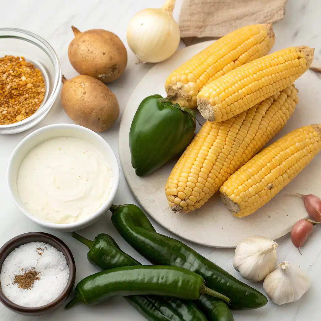 Roasted poblano corn chowder ingredients