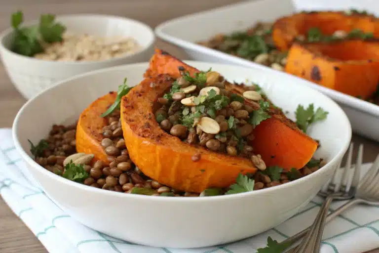 roasted squash lentil bowl featured image