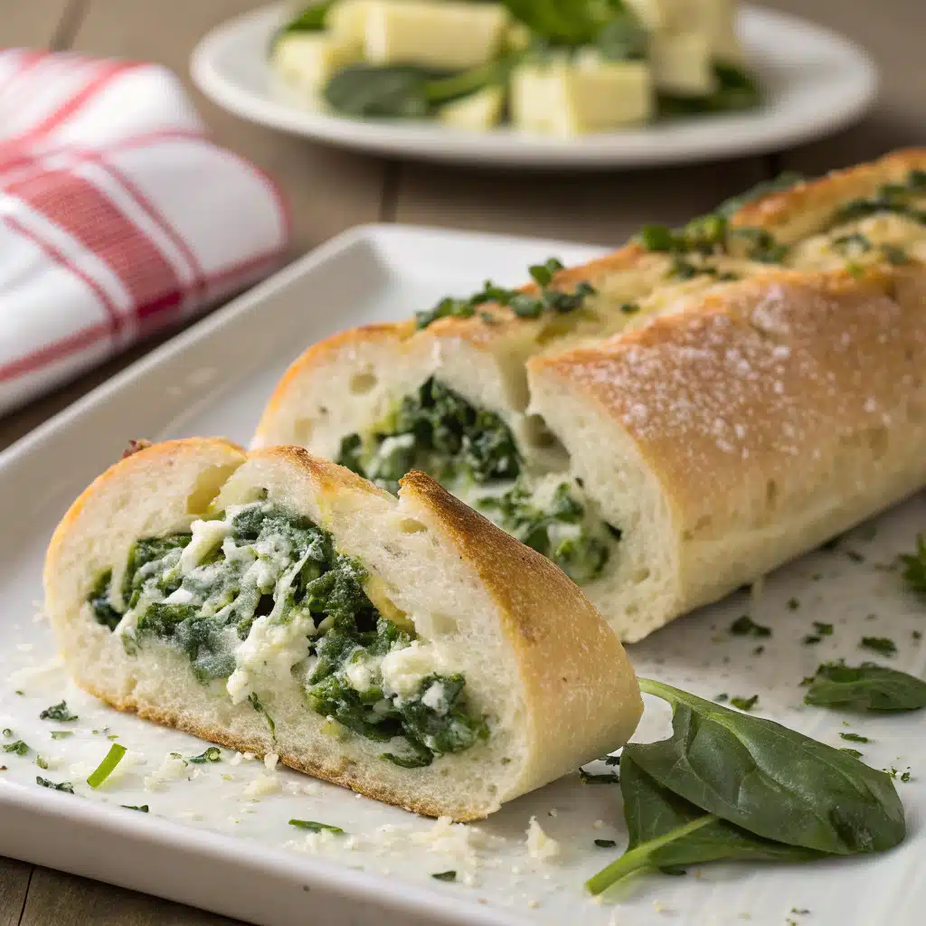 spinach artichoke stuffed baguette Serving