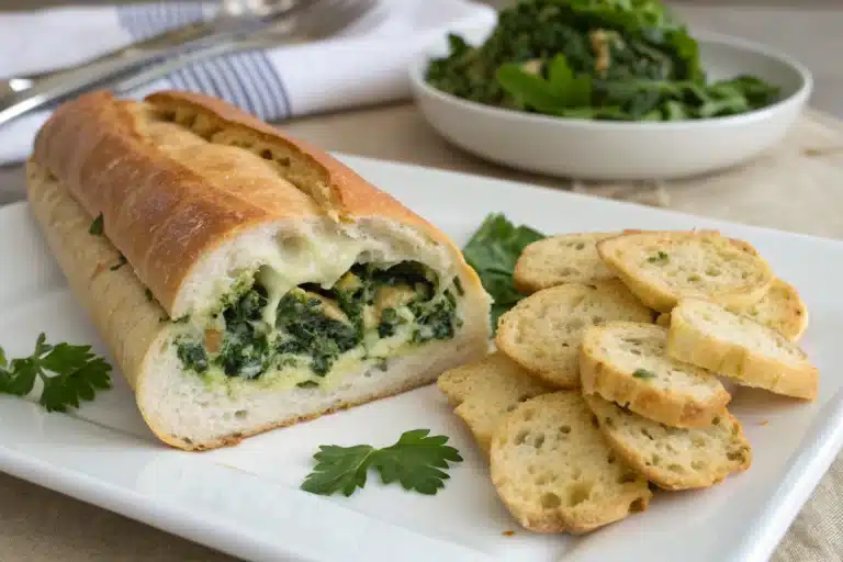 spinach artichoke stuffed baguette featured image