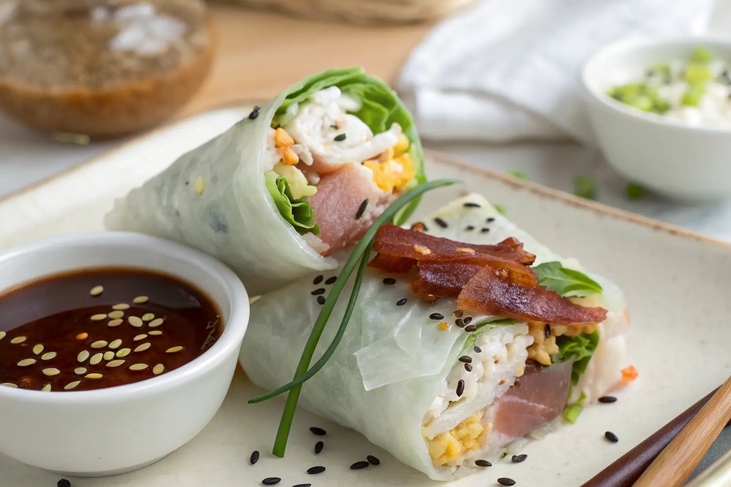 bacon egg rice paper wrap