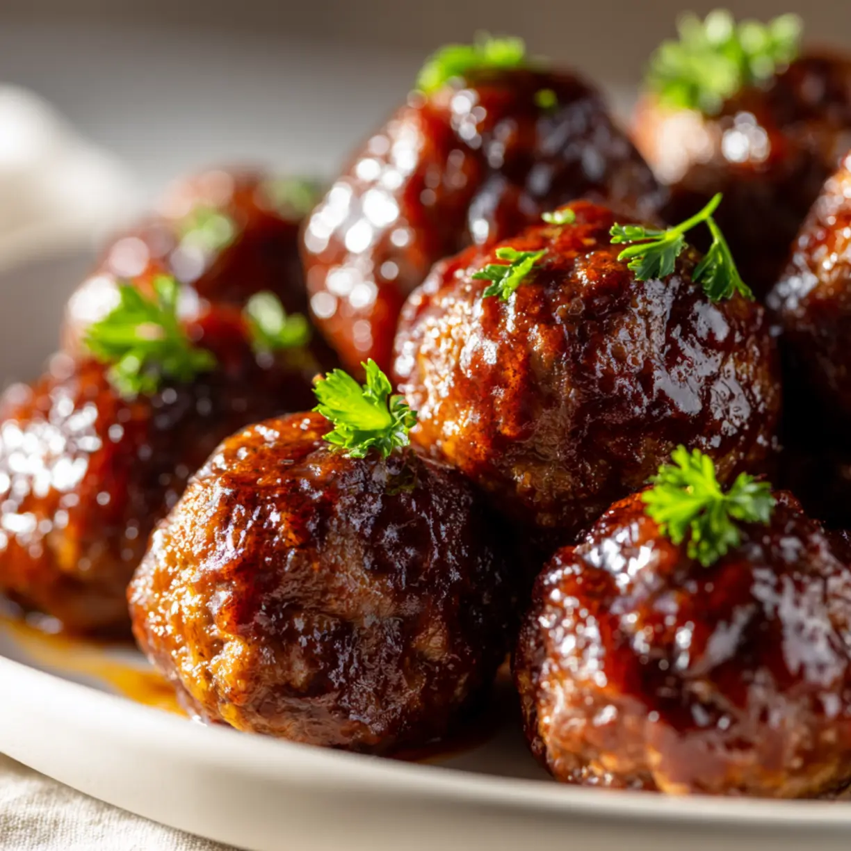 Guinness Glazed Meatballs on a serving platter with toothpicks