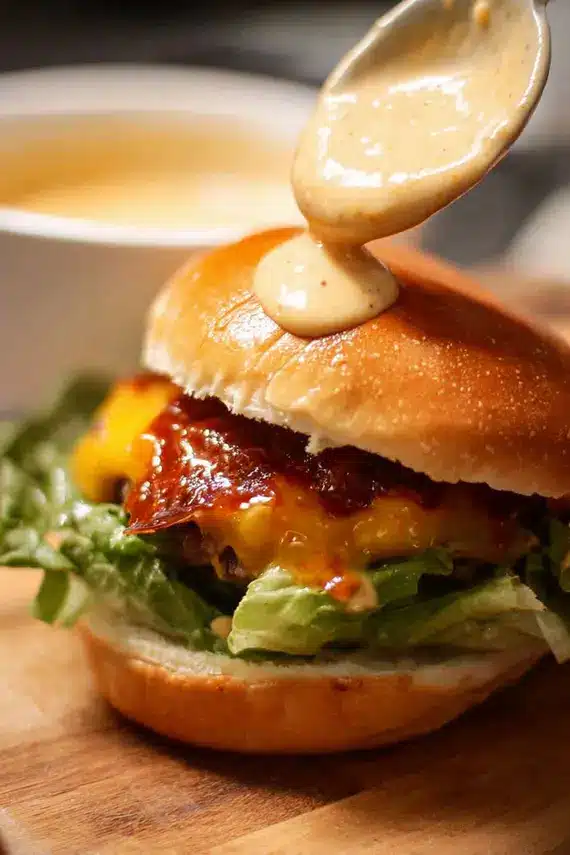 Delicious burger patty with sauce