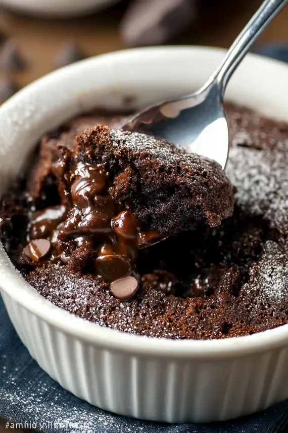 Freshly baked chocolate fudge pudding cake with a gooey center