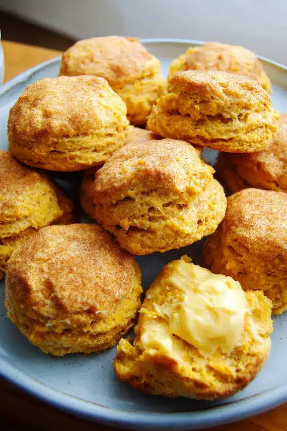 Freshly baked pumpkin biscuits with golden tops