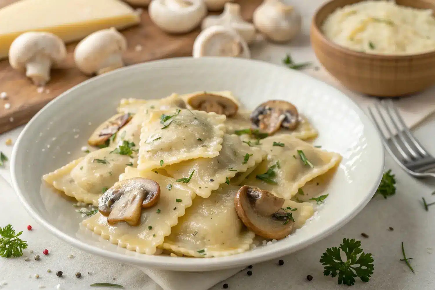 creamy mushroom ravioli