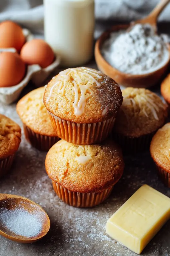 Vanilla muffins arranged on a serving tray with fresh berries and butter