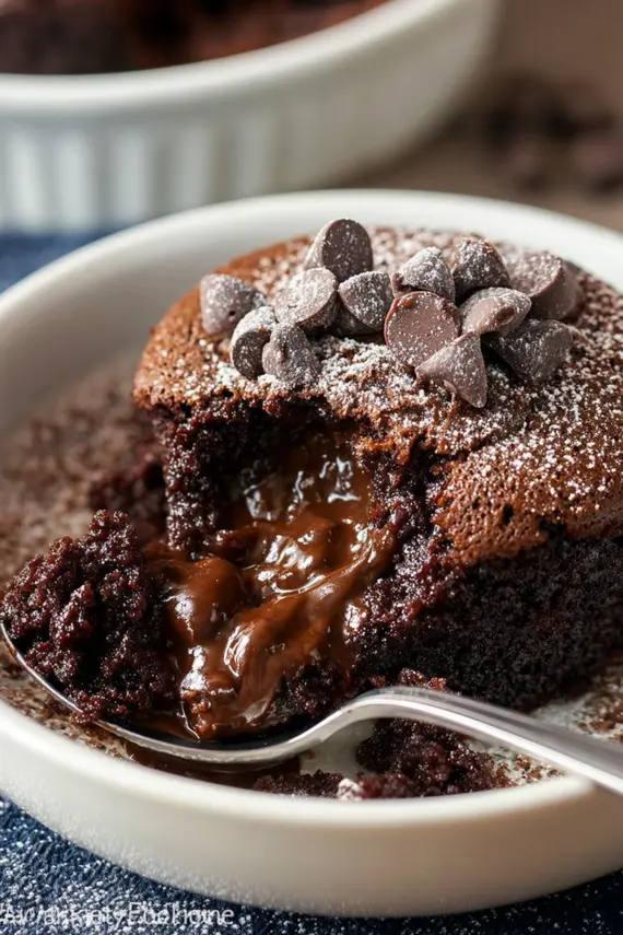 Chocolate fudge pudding cake served with vanilla ice cream and berries