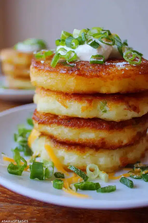 Golden crispy mashed potato pancakes on a plate