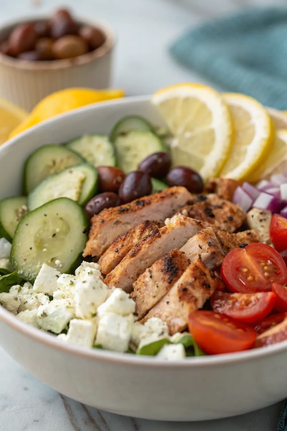Close-up of Mediterranean Quinoa Salad with fresh vegetables and herbs