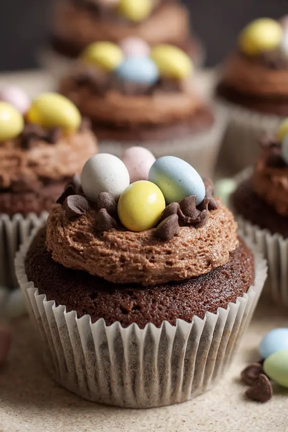 Variety of mini egg desserts including cupcakes