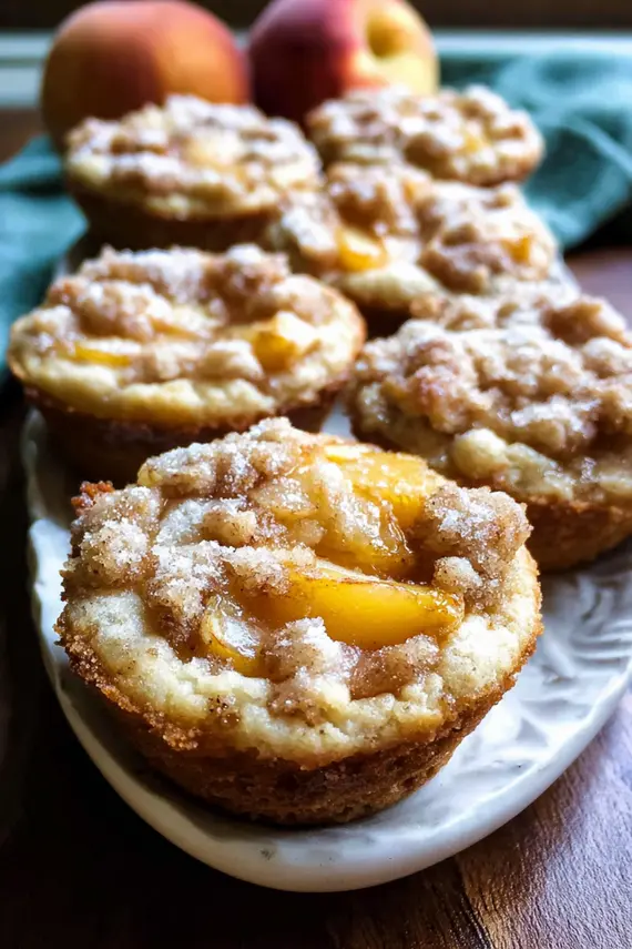 Freshly baked peach cobbler cookie cups with golden edges and bubbly peach filling
