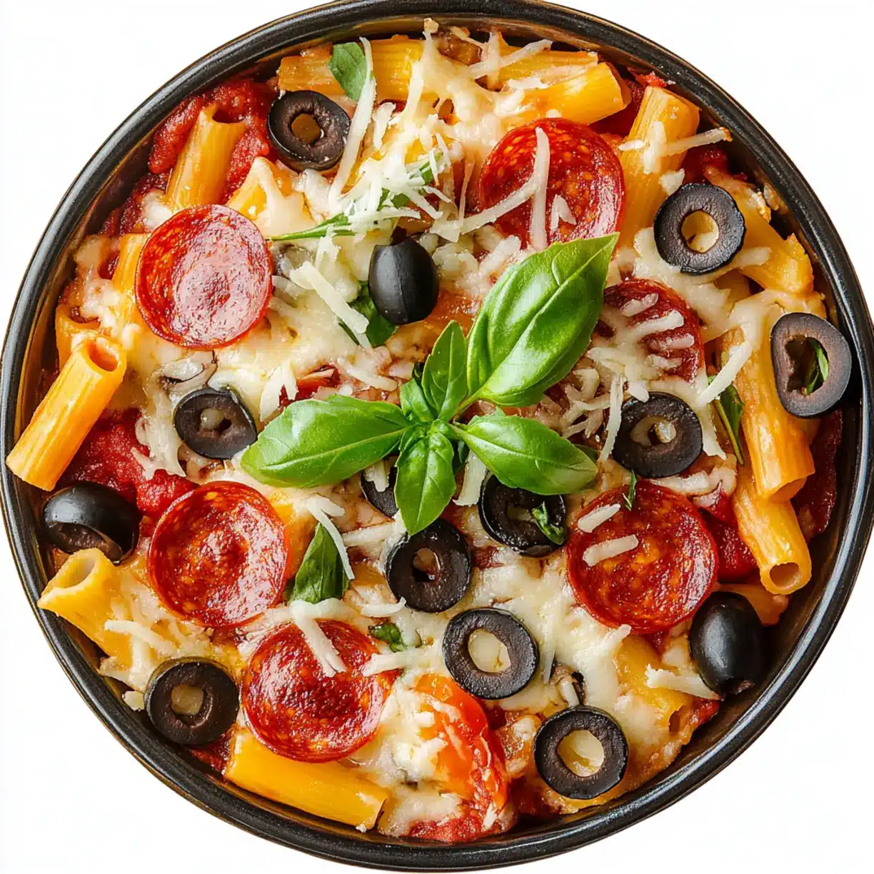 Various pizza bowl toppings and ingredients arranged for serving