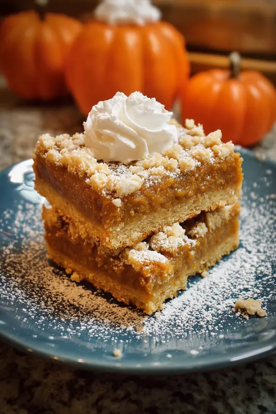 Freshly baked pumpkin pie bars with creamy filling and golden crust