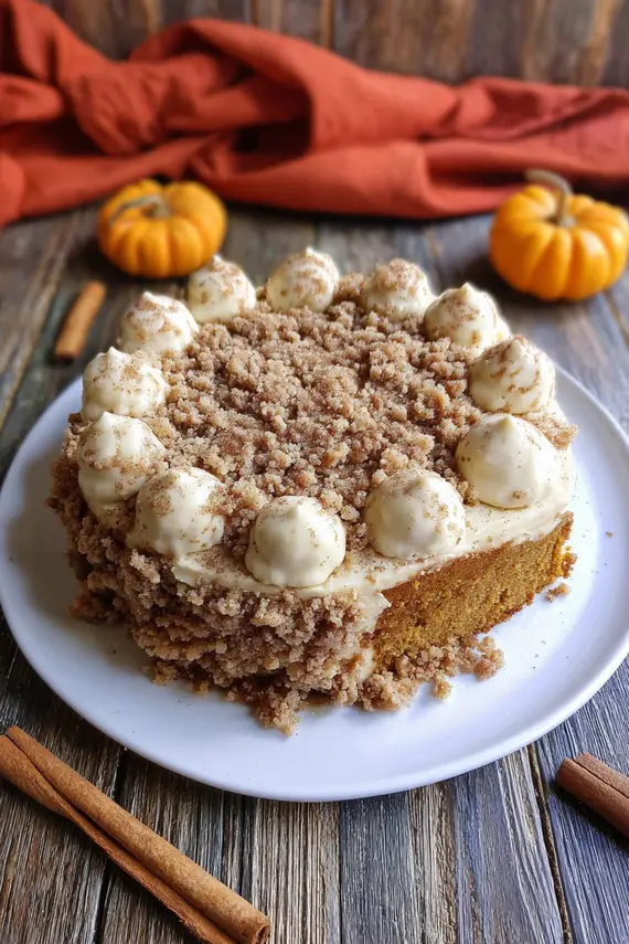 Maple Streusel Pumpkin Cake with beautiful streusel topping and maple glaze drizzle