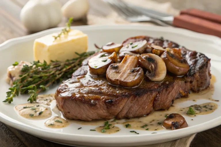 ribeye steak with mushroom sauce