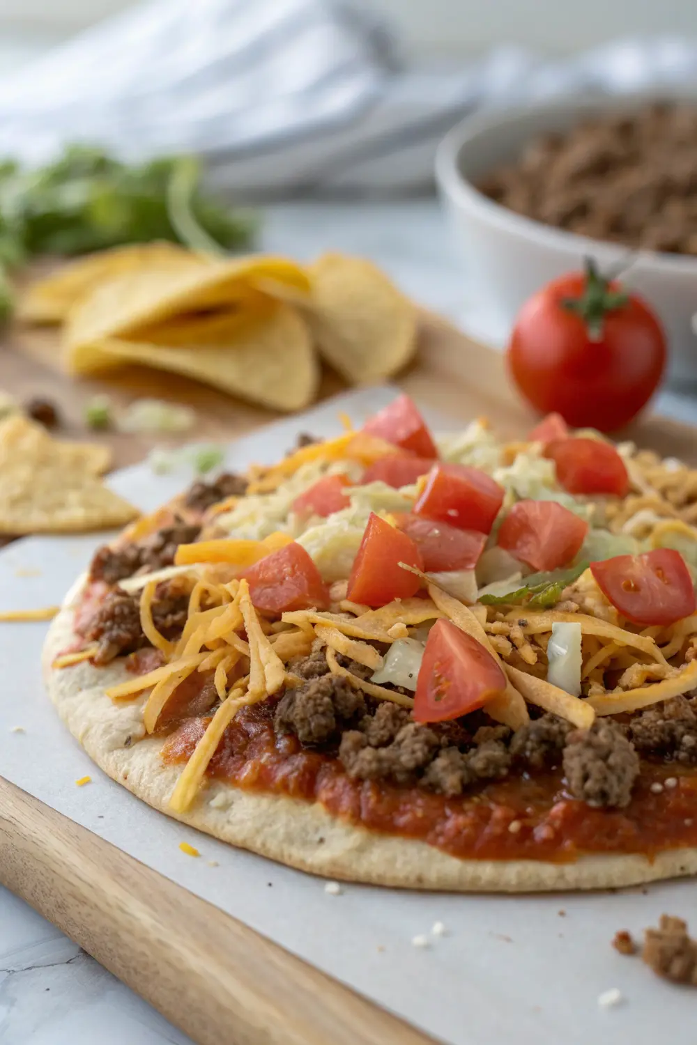 Ingredients for Taco Bell Mexican Pizza laid out on a countertop