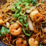 asian shrimp noodle stir-fry